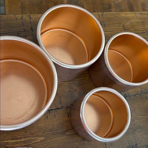 Vintage Copper Canister Set with Wooden Lids - Picture 2 of 5